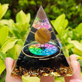 Orgone Pyramid Emf Protection with Obsidian, Tiger'S Eye Chakra Orgonite Pyramids Healing Reiki Positive Energy Generator, 60Mm Resin Meditation Pyramid Crystals with Gift Box