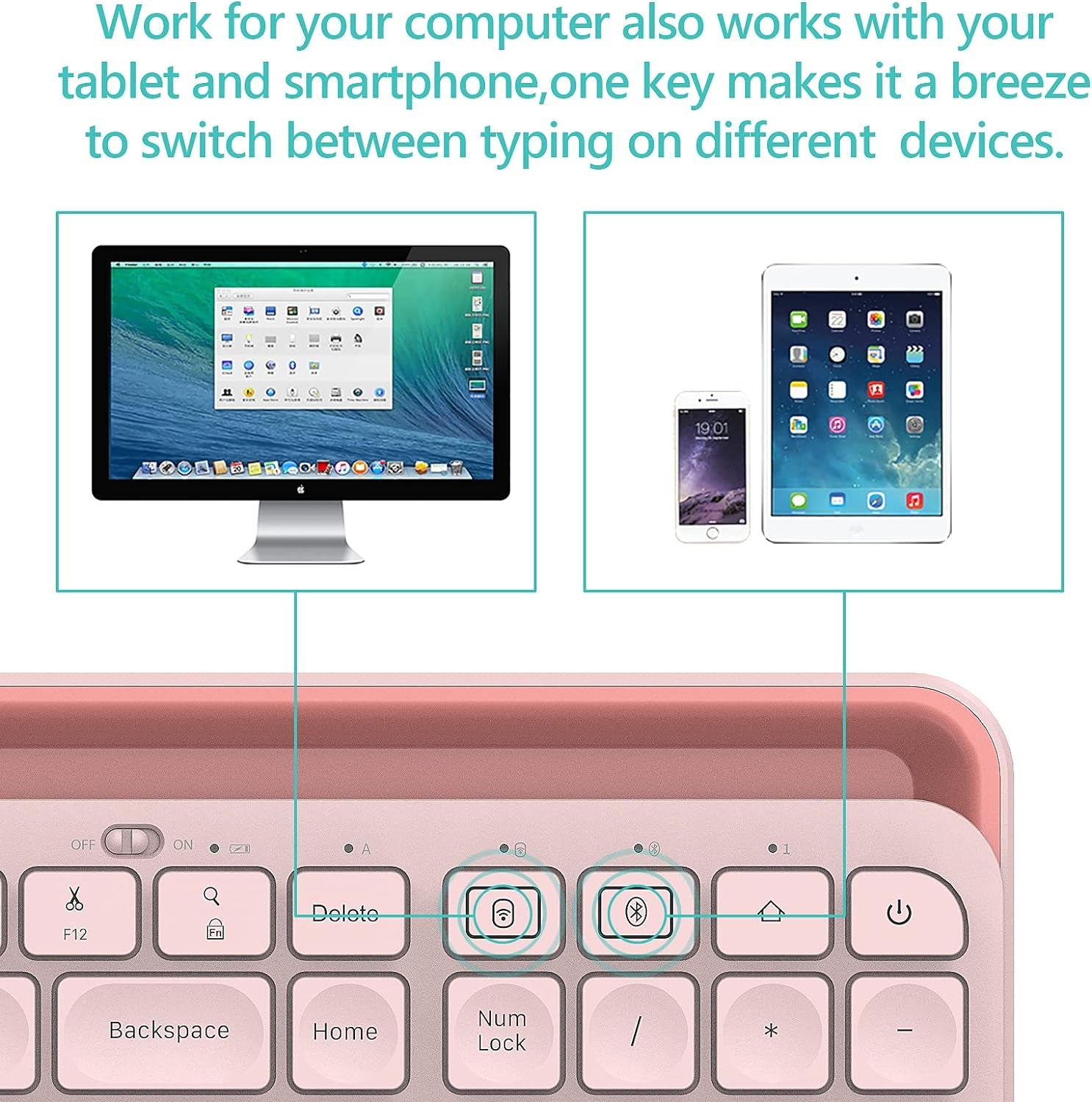 Bluetooth Wireless Keyboard,Bluetooth Keyboard for Ipad Wireless Keyboard with Phone Holder and Mouse Pad,Tablet Keyboard USB Keyboard for Smatphone,Tablets,Pc, Computer, Laptop, Mac(Pink)
