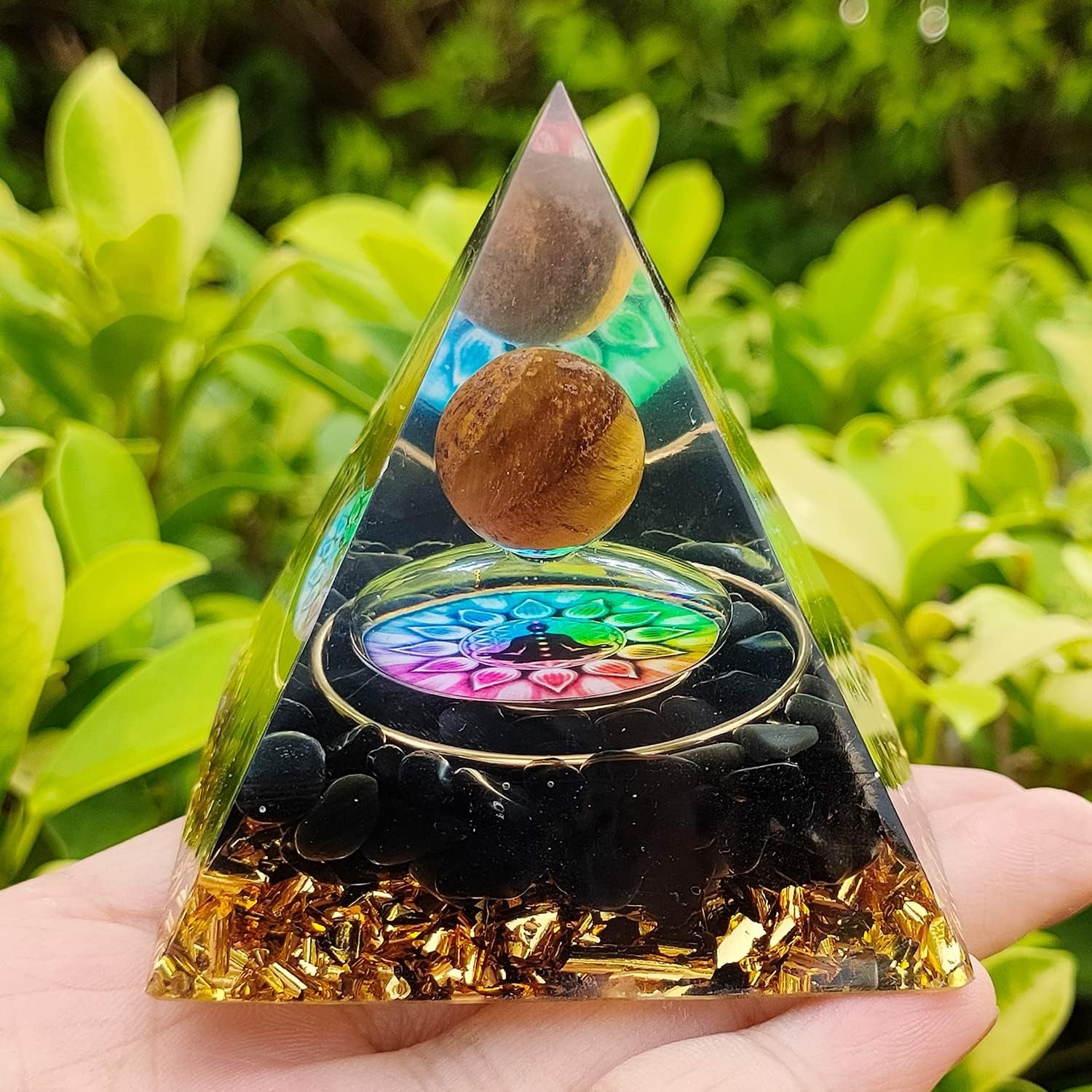 Orgone Pyramid Emf Protection with Obsidian, Tiger'S Eye Chakra Orgonite Pyramids Healing Reiki Positive Energy Generator, 60Mm Resin Meditation Pyramid Crystals with Gift Box