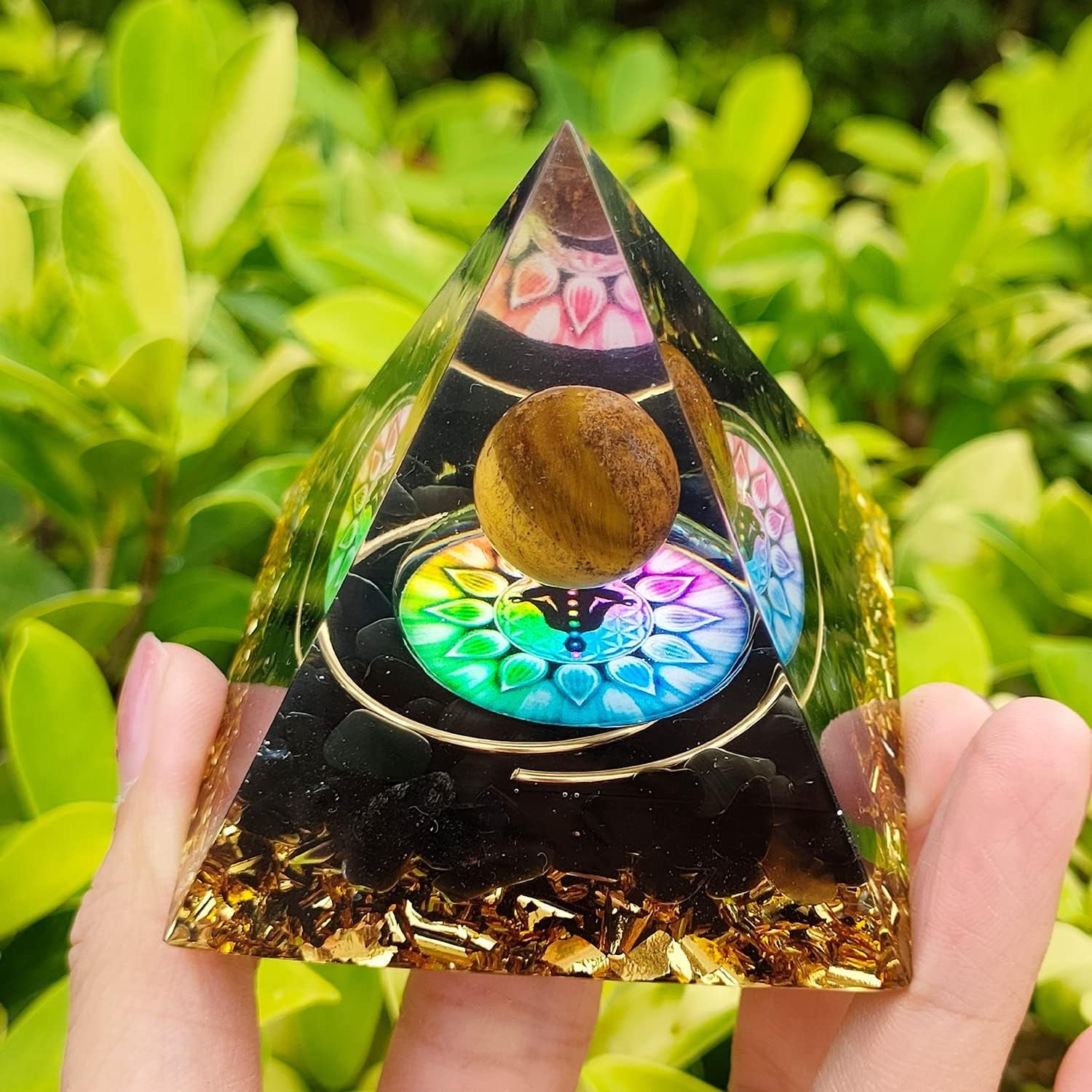 Orgone Pyramid Emf Protection with Obsidian, Tiger'S Eye Chakra Orgonite Pyramids Healing Reiki Positive Energy Generator, 60Mm Resin Meditation Pyramid Crystals with Gift Box